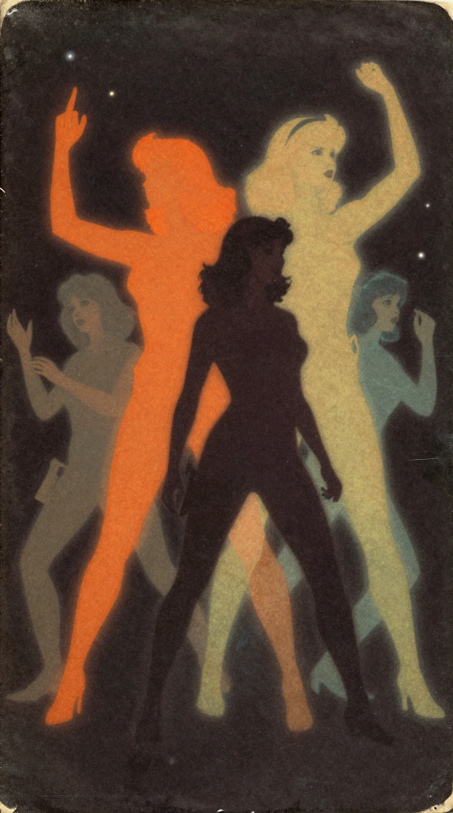 Quattro donne eroiche su una copertina di libro d’avventura cosmica vintage