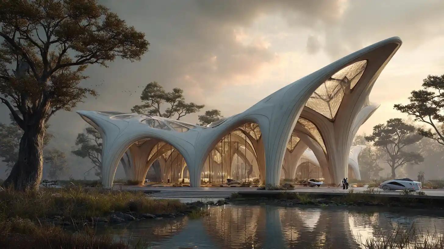 Futuristic Organic Megastructure In Lush Botanical Landscape