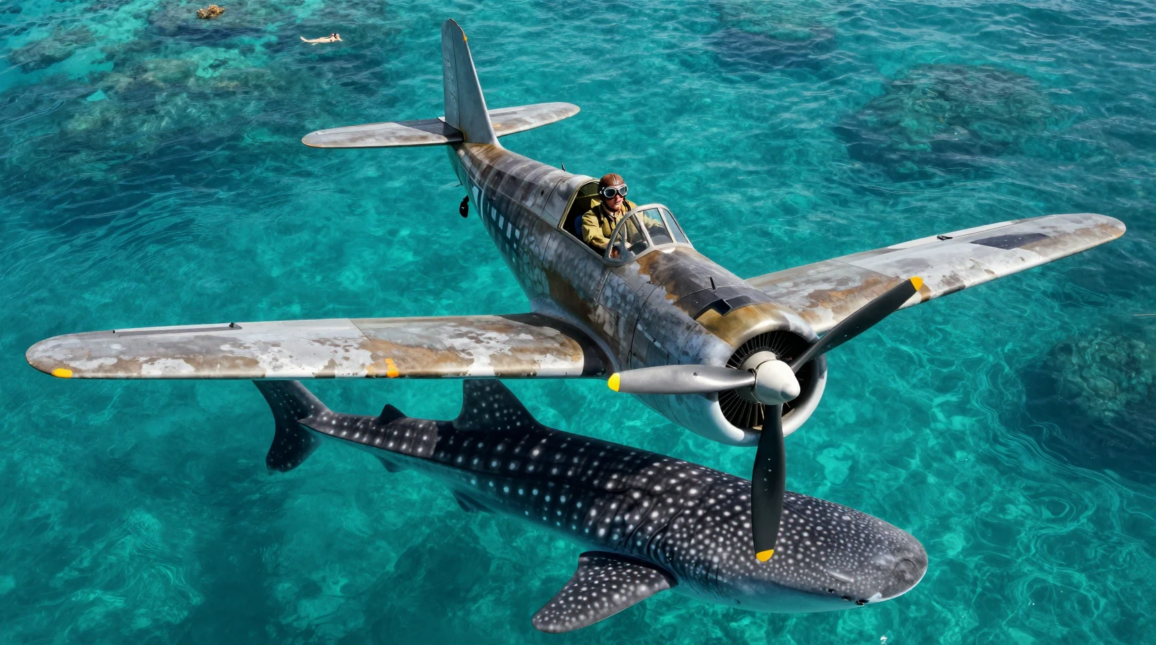 Aereo da caccia della Seconda Guerra Mondiale sopra un oceano turchese cristallino