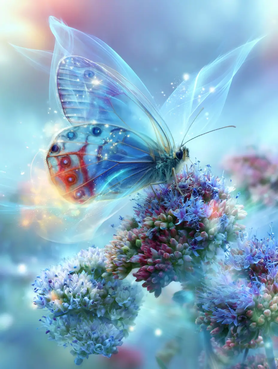 Ethereal Magic Butterfly Resting On Dreamlike Flower Bouquet