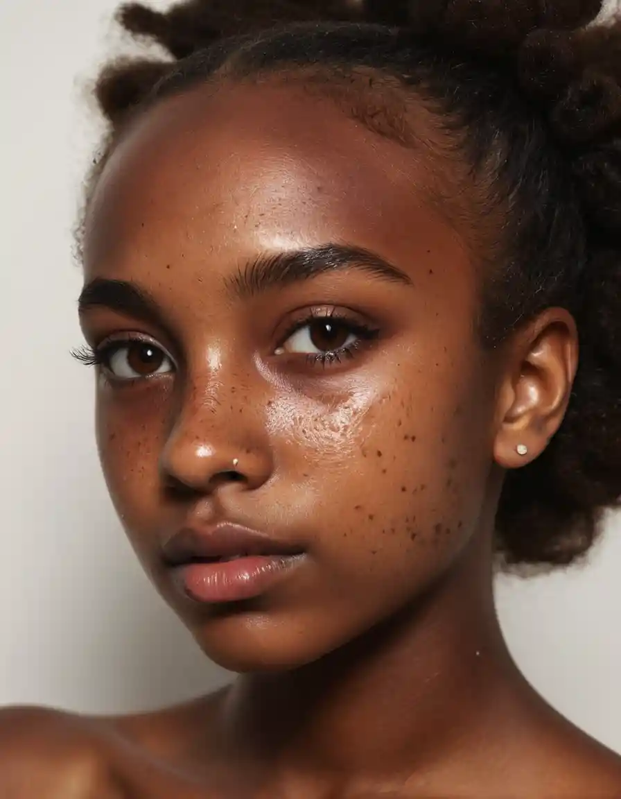 Giovane ragazza britannica nera con chignon afro castano scuro