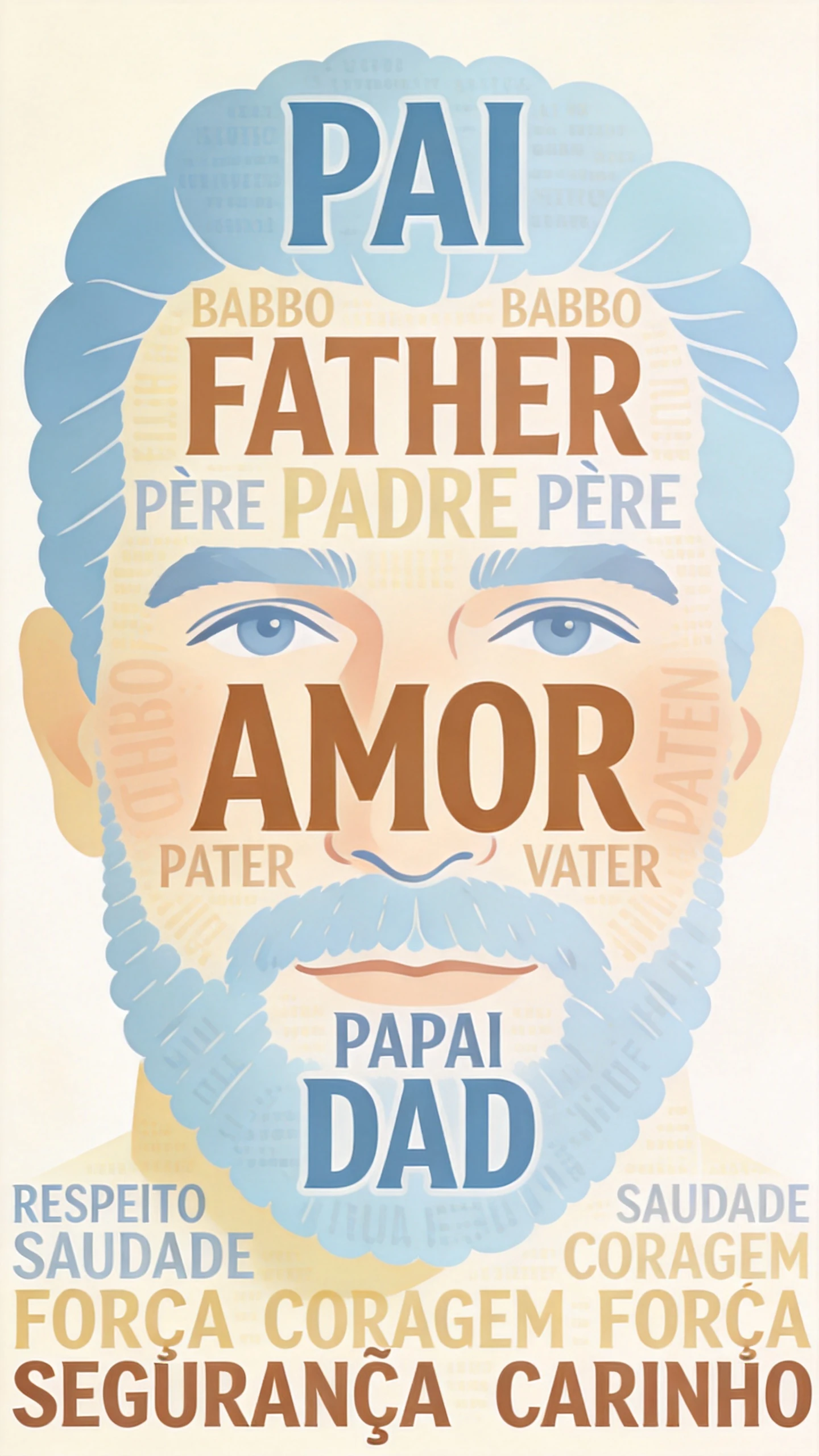 Word cloud portrait of a father created with family words