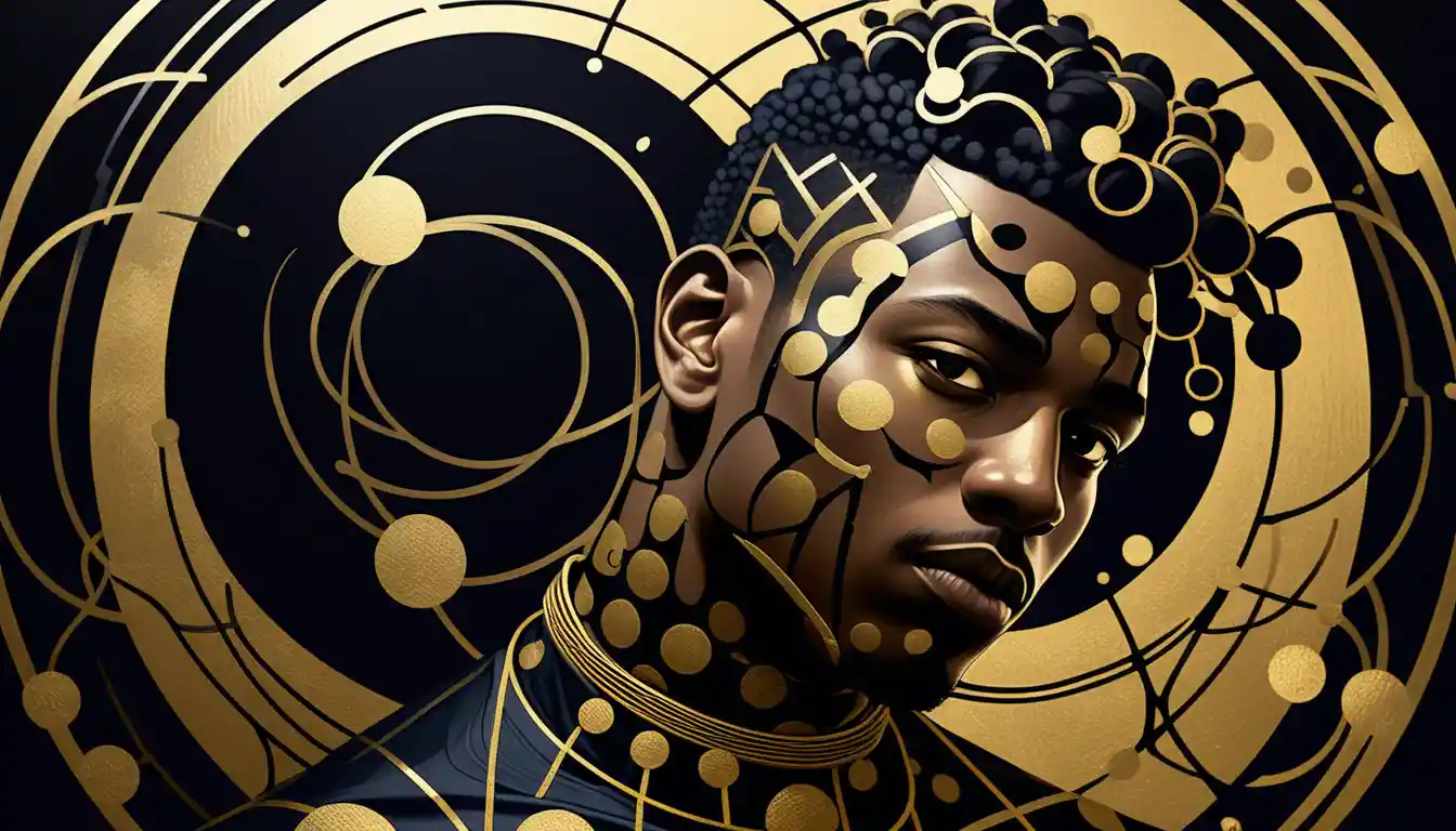 Surreal graphite portrait of a powerful Black man in motion