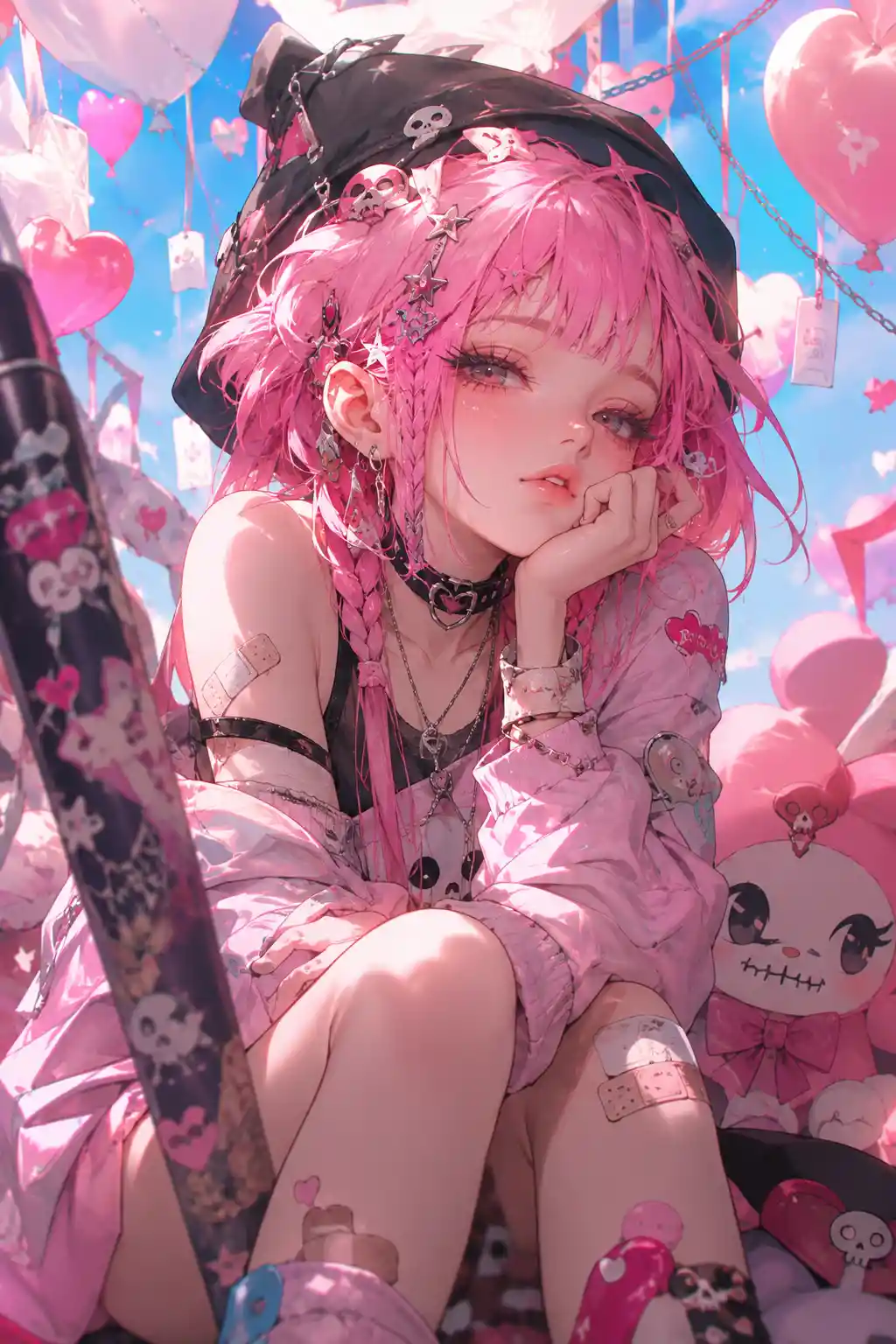 Vibrant anime woman in a theatrical centered composition