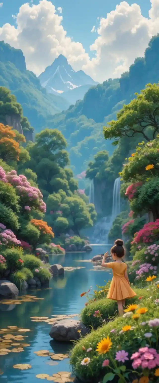 Miniature fantasy landscape in soft painterly Pixar style