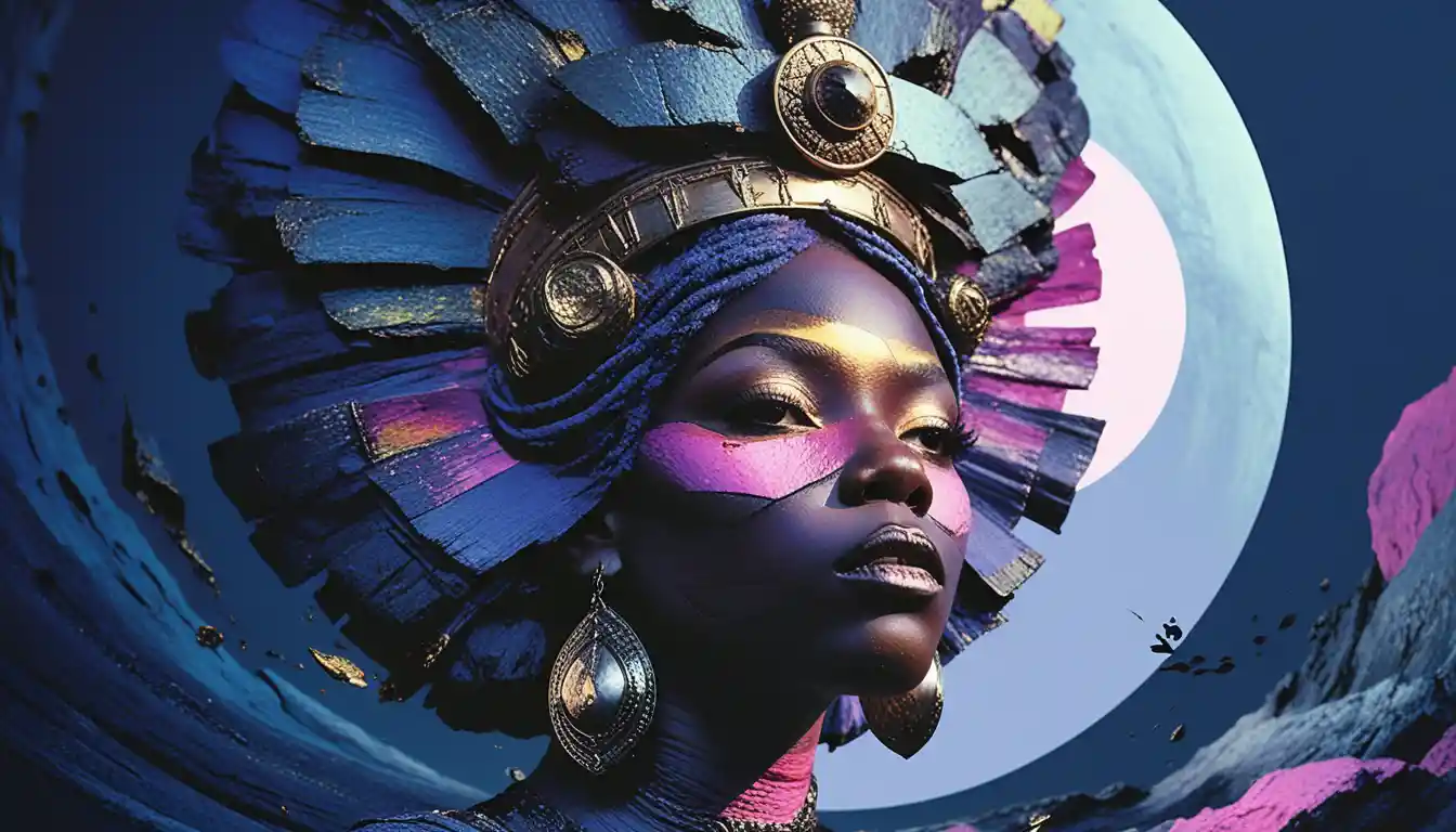 Surreal portrait of a black dreamkeeper between past and future