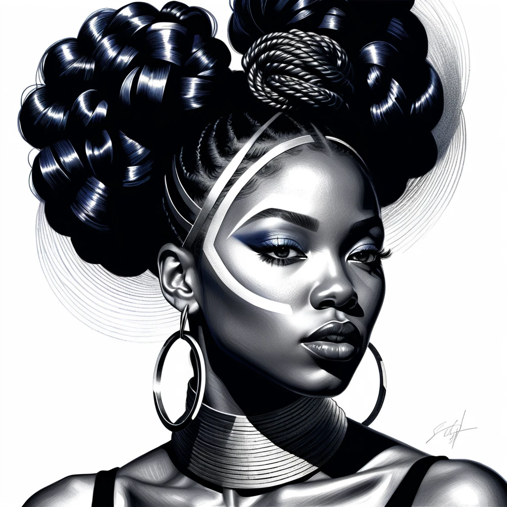 Surreal graphite portrait of a powerful Black woman in motion