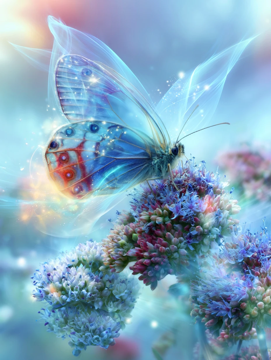 Ethereal Magic Butterfly Resting On Dreamlike Flower Bouquet