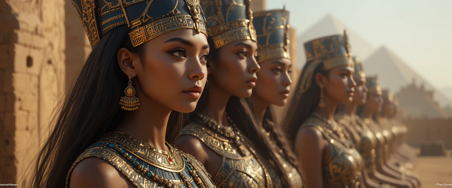 Close up Egyptian queens in shining dresses for Facebook cover