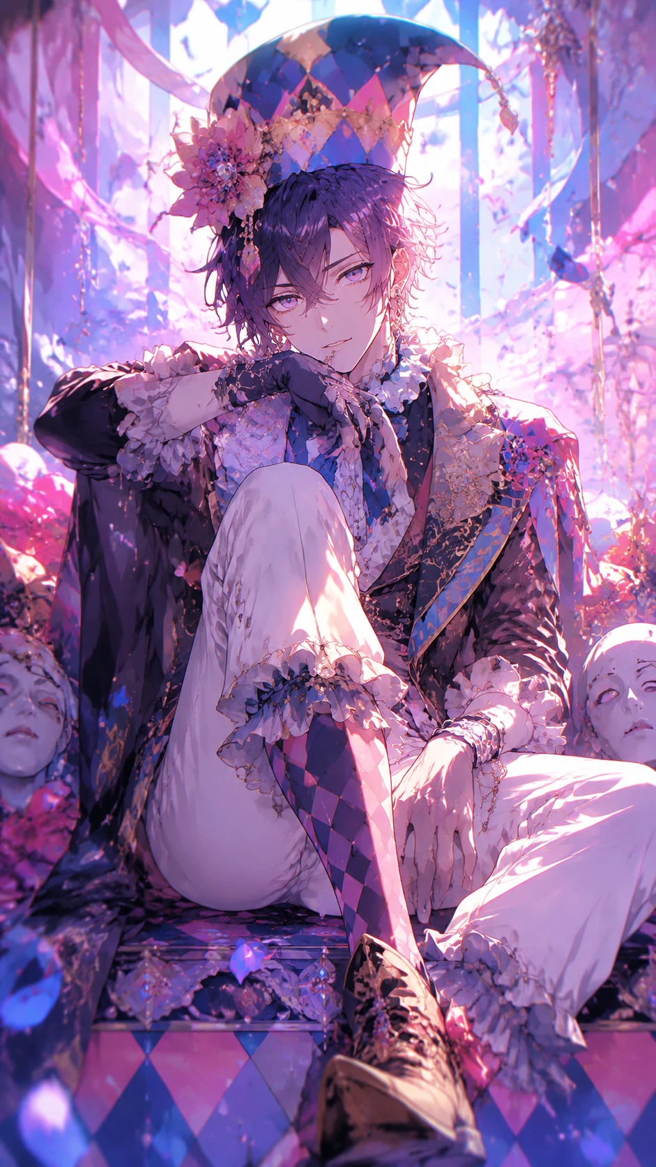 Lebhafte Anime-Frau in einer theatralischen Pastellillustration