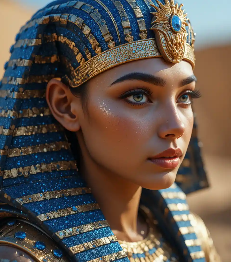 Blue and gold Egypt themed abstract crown logo design