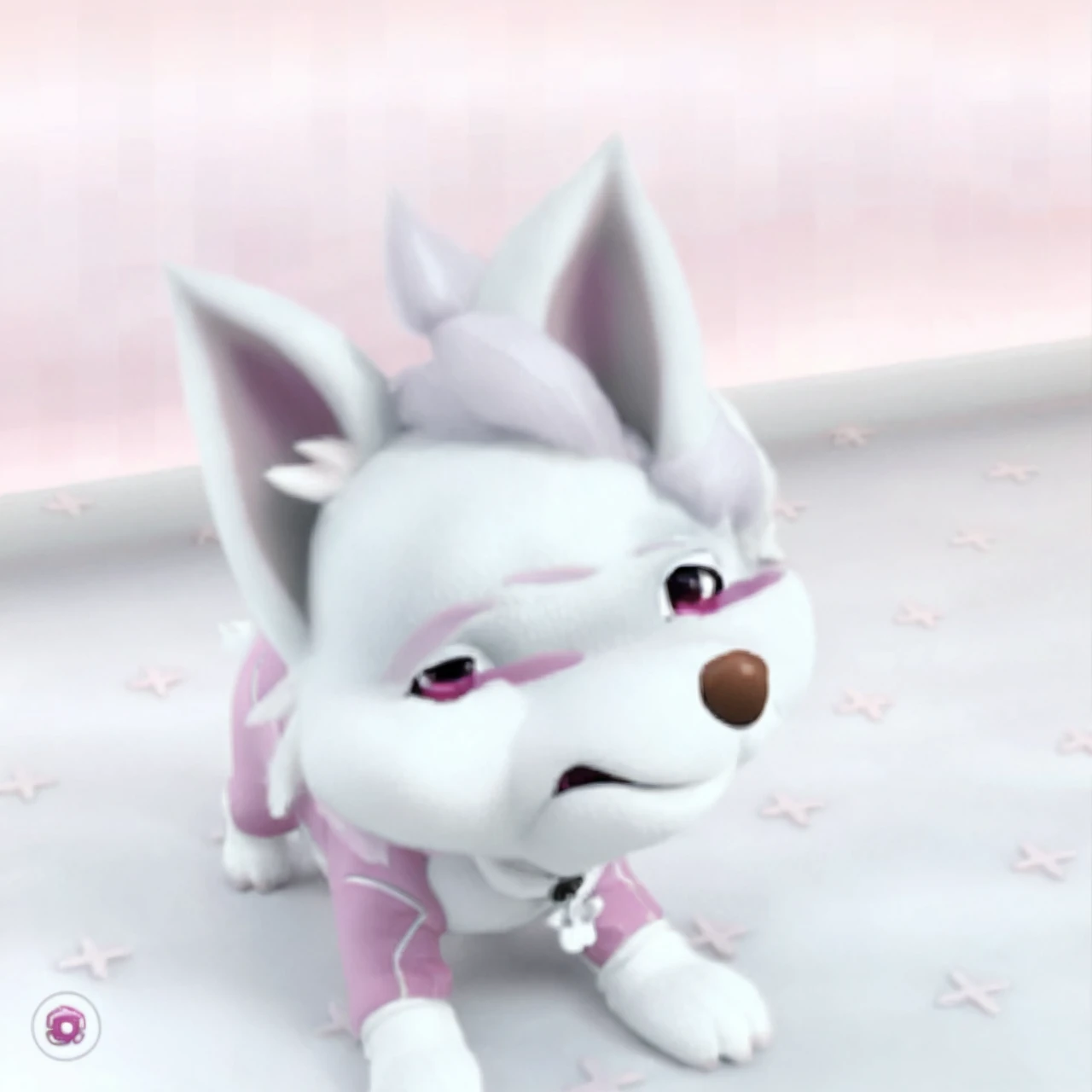 Girl mascot posing in a grand mansion interior portrait