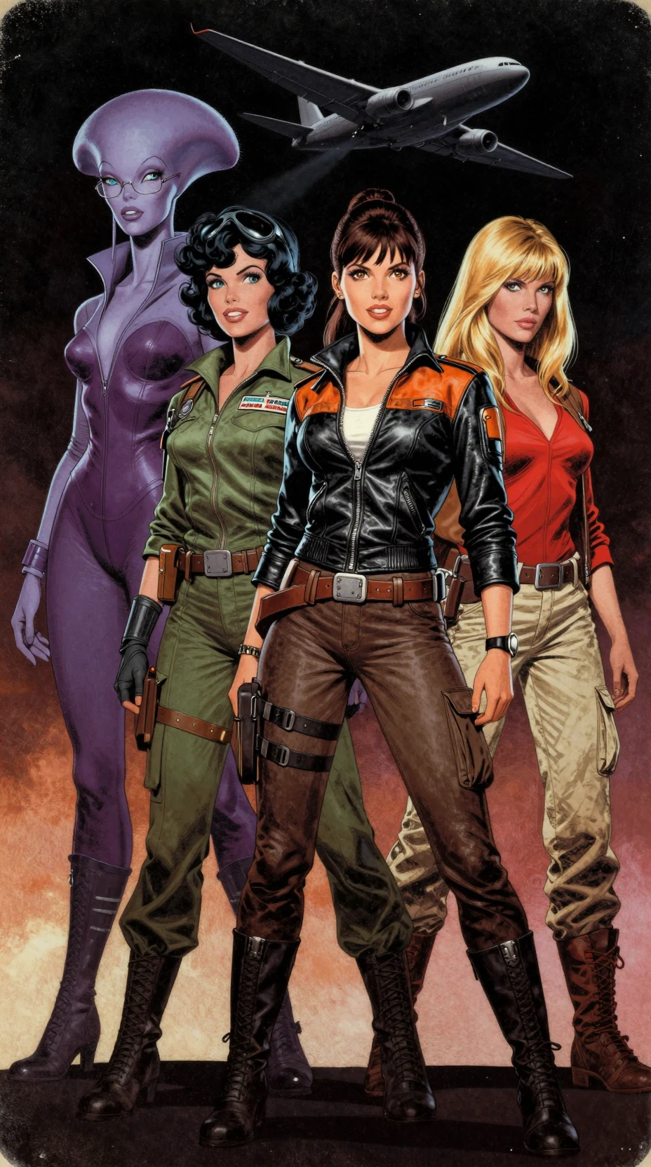 Retro space opera heroines on a dramatic book cover