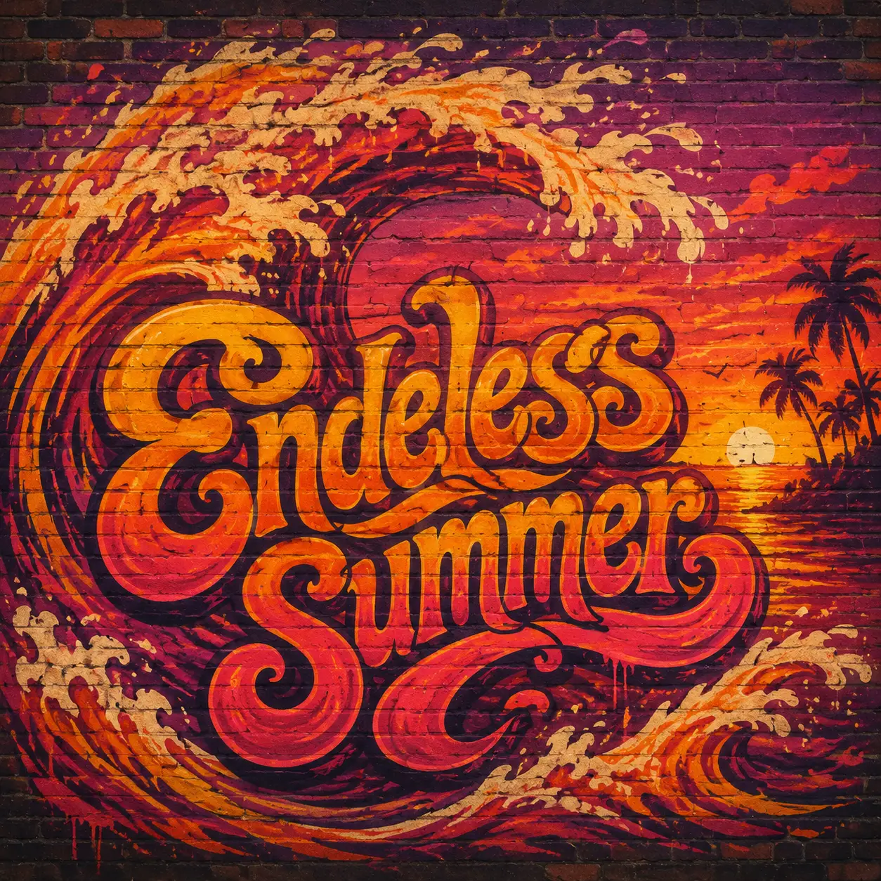Endless Summer graffiti mural on a brick wall