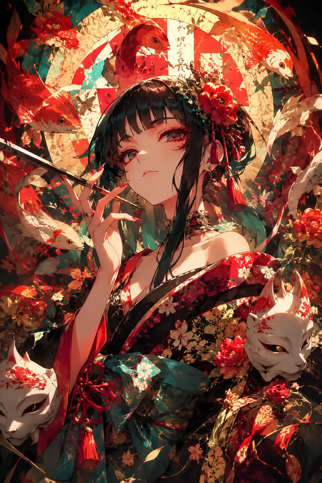 Ragazza anime vibrante in illustrazione artistica teatrale