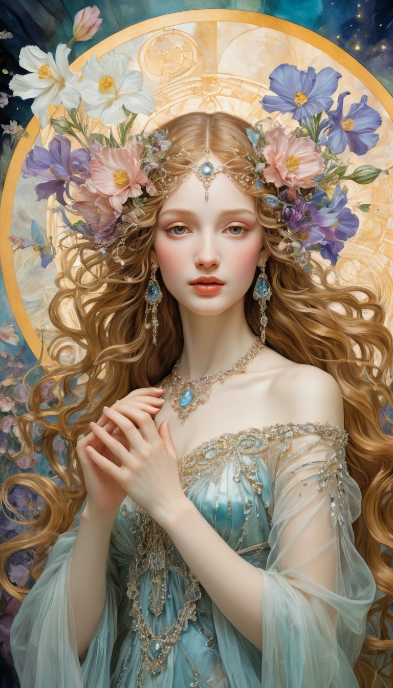 Romantic luminous fantasy landscape filled with blissful flowers