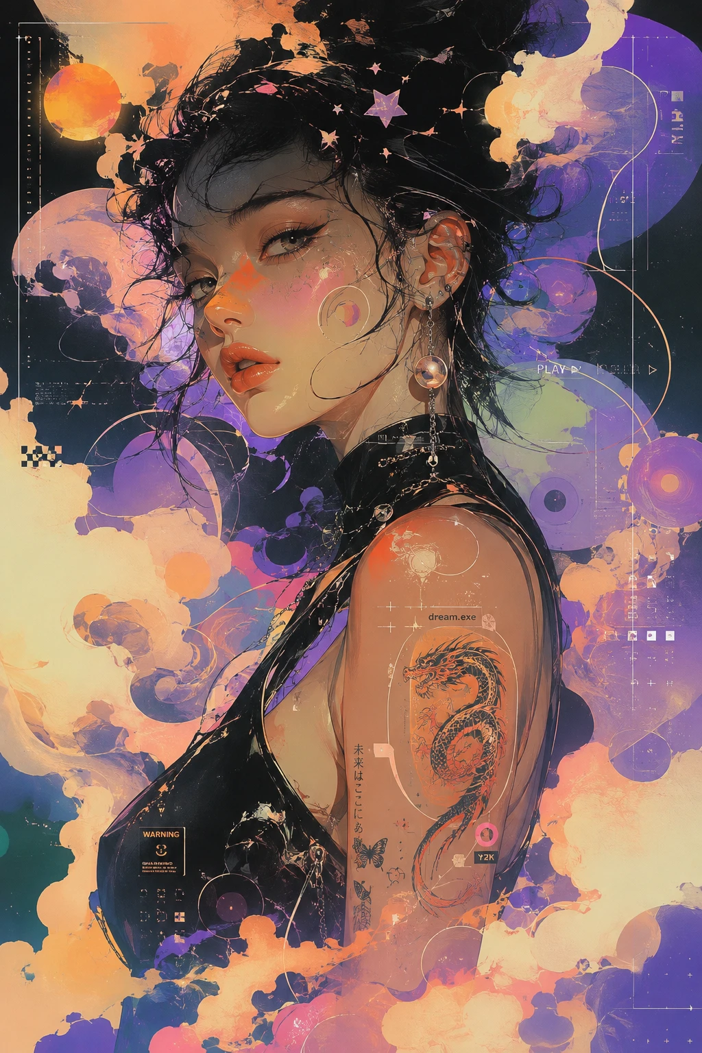 Surreal Neon Portrait Of A Woman In Abstract Void