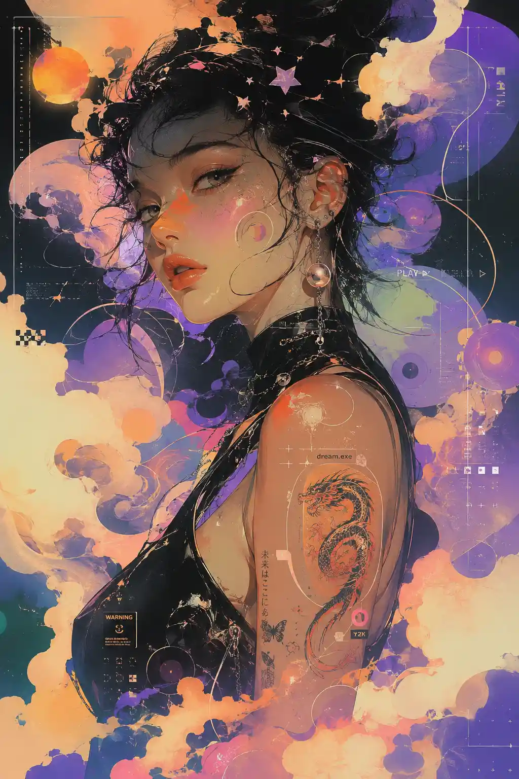 Surreal Neon Portrait Of A Woman In Abstract Void