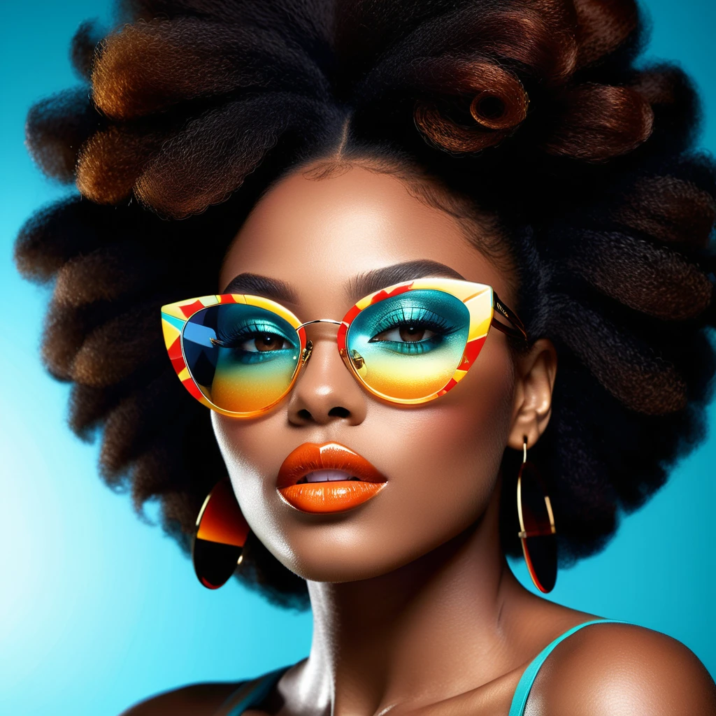 African American woman with afro hair and bold patterned glasses