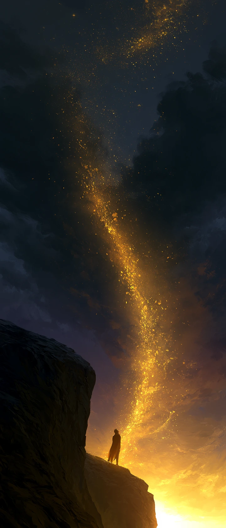 Vampire Accepting Dawn On A High Mountain Cliff
