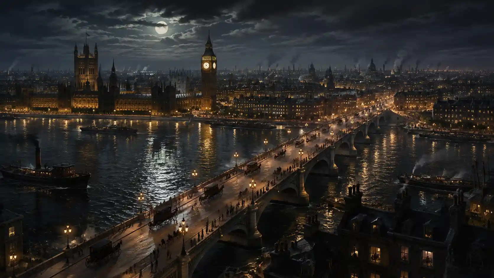 Romantic Aerial Night View Of Historic London Cityscape