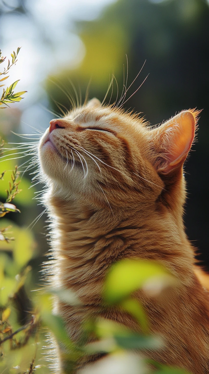 Cute summer cat waiting patiently like a tiny hunter