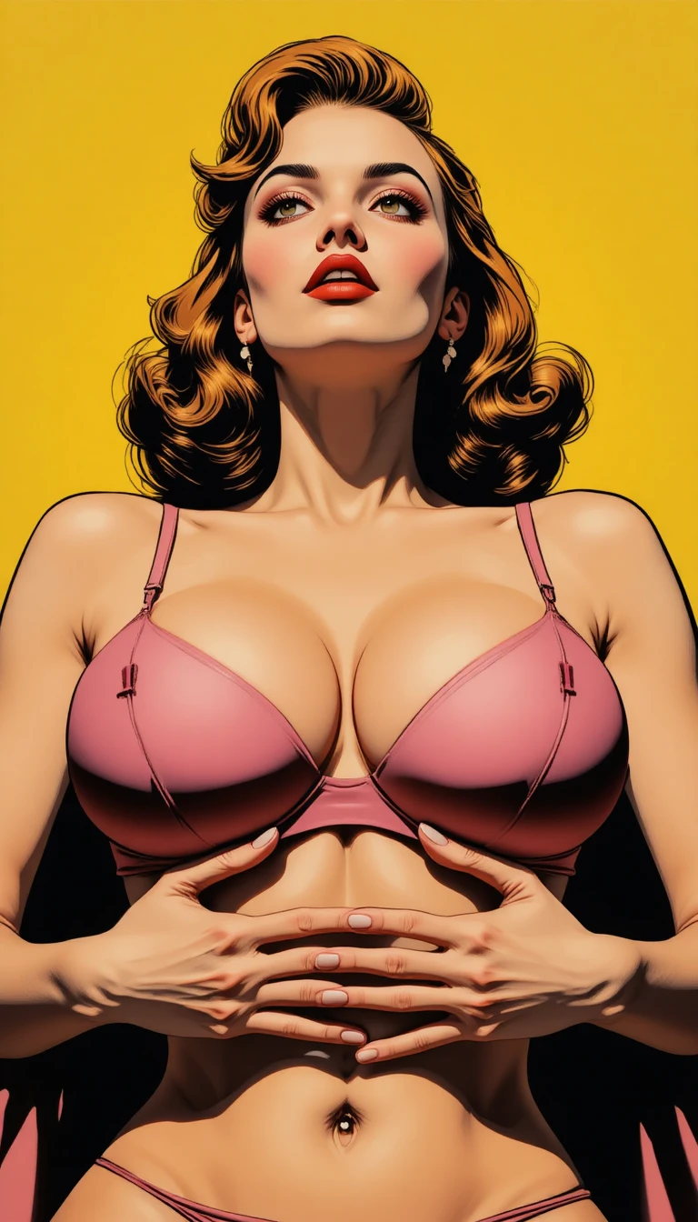 Glamorous comic style woman seen from a low angle
