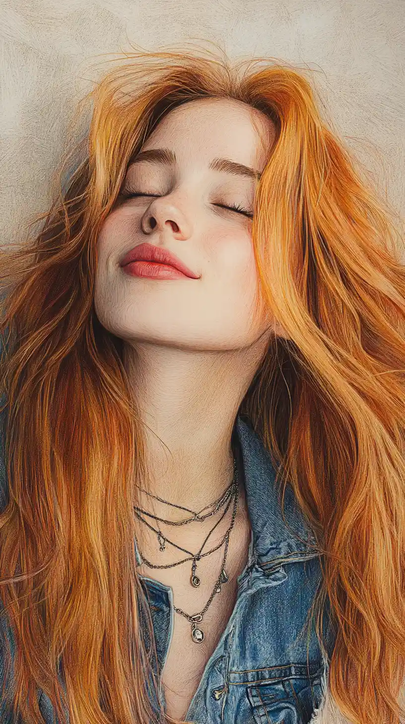 Low angle portrait of a smiling girl in colored pencil