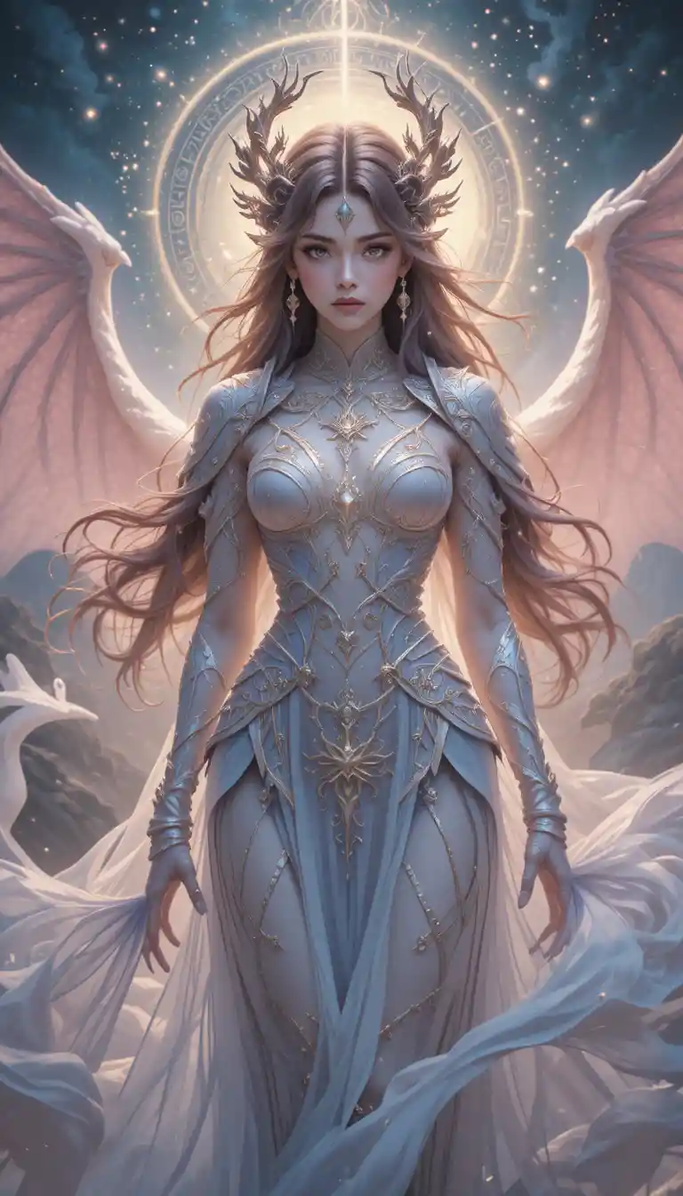 Anime dragon woman in a magical fantasy universe