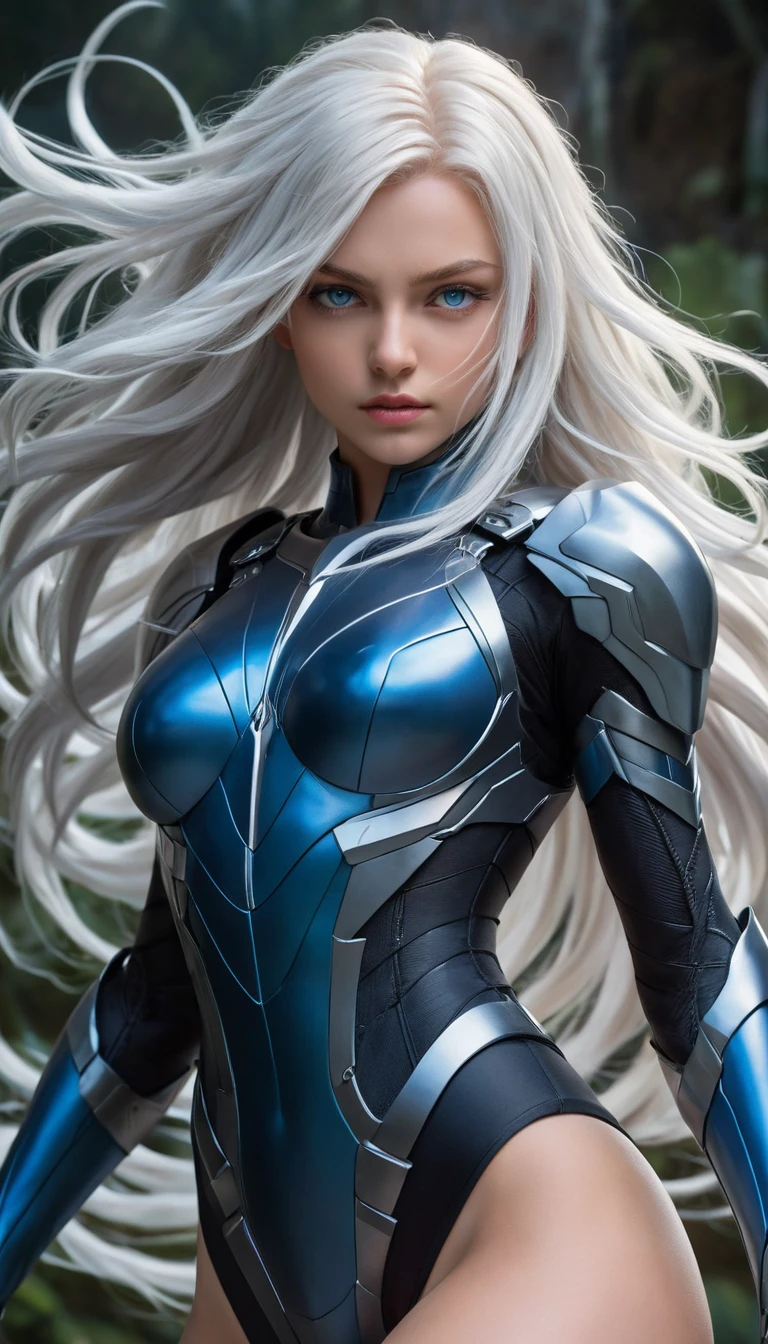Fearless anime heroine in sleek armored bodysuit