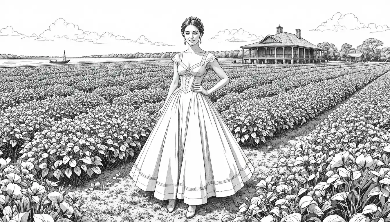 Aerial view of a confident creole woman in white dress
