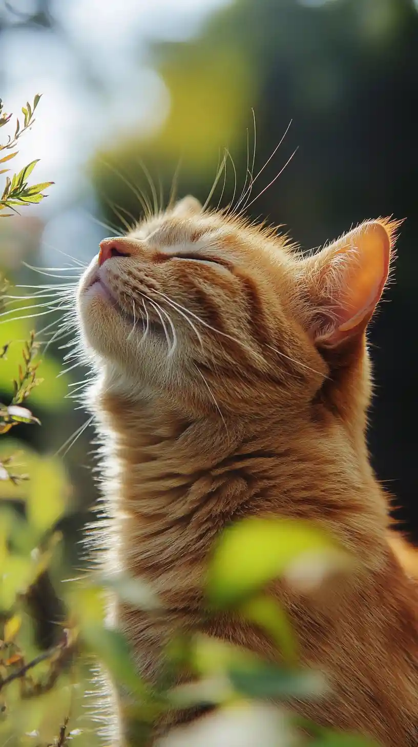Cute summer cat waiting patiently like a tiny hunter