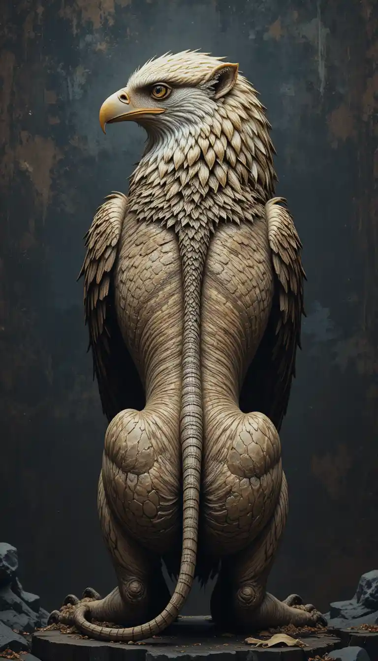 Mythical chimera with lion body and eagle head