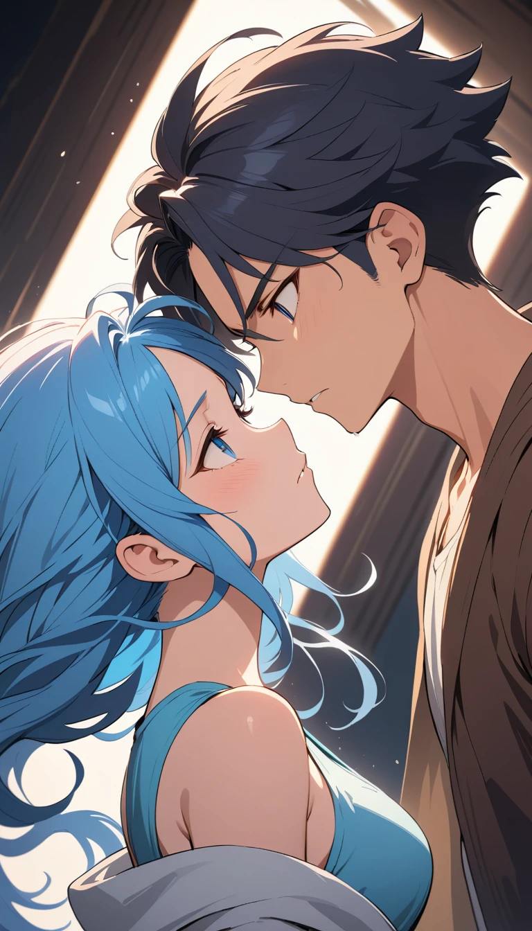 Two anime girls in a tense almost kissing close up