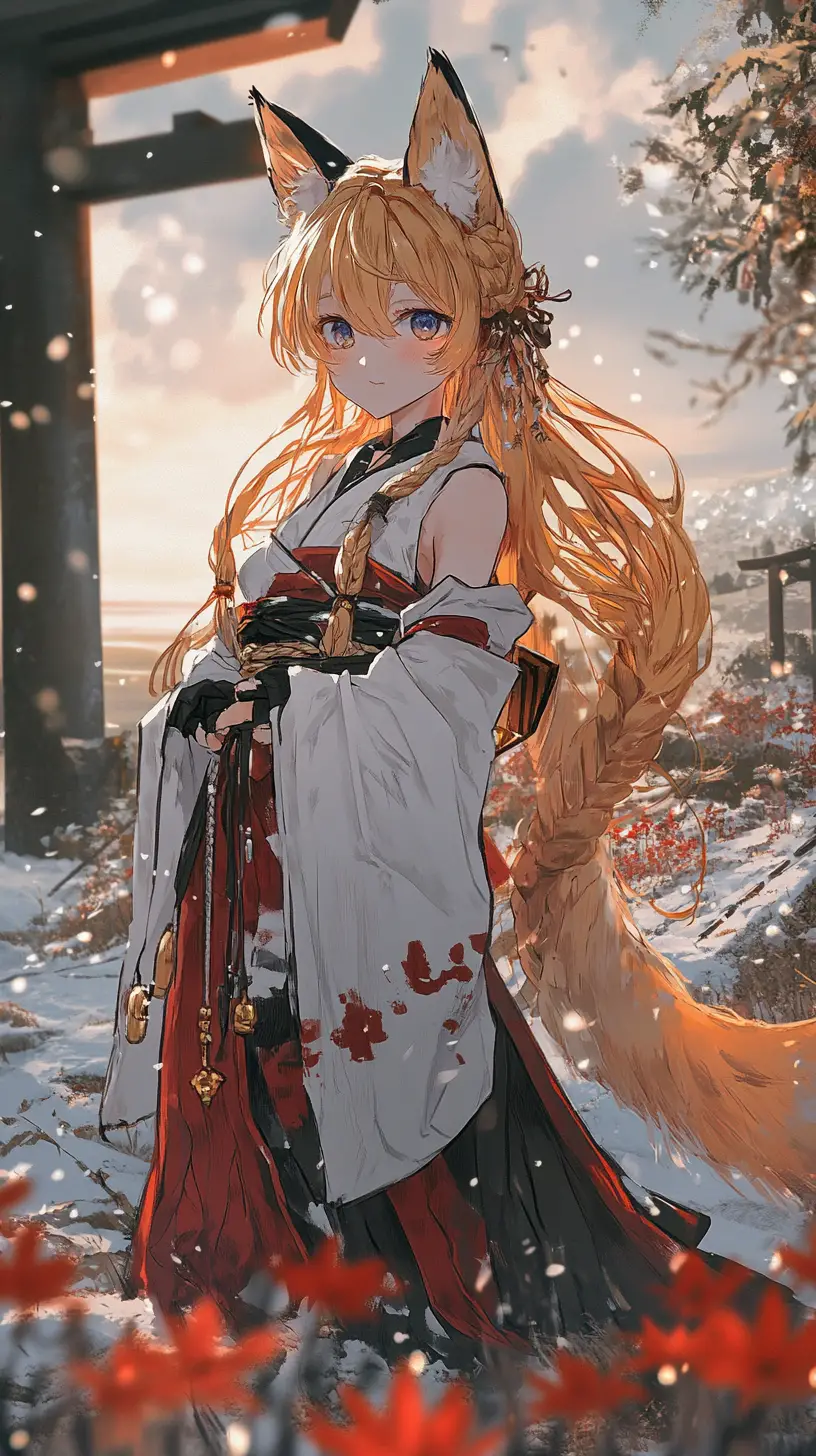 Girl on a snowy offshore oil rig in a violent storm