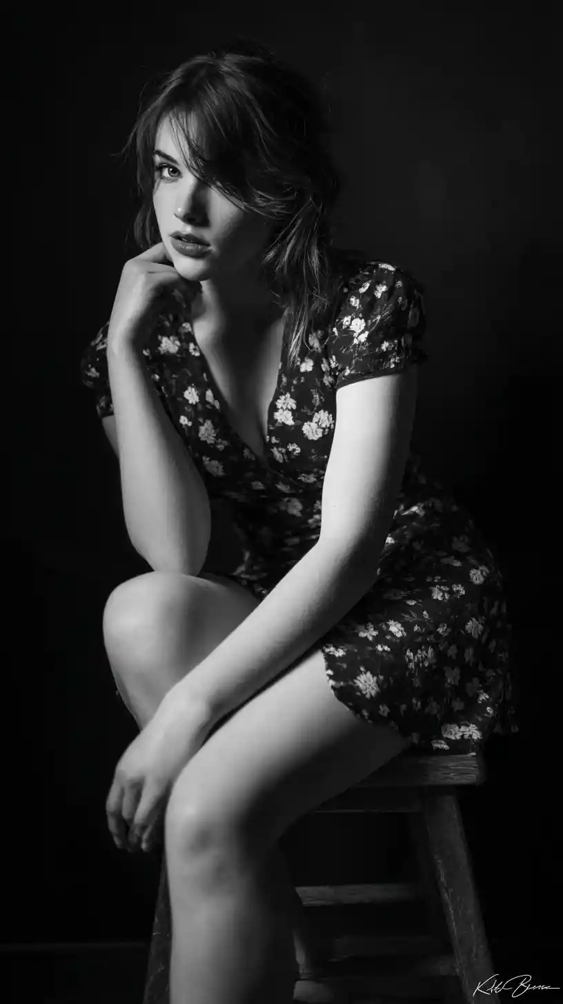 Black and white studio portrait of a young woman