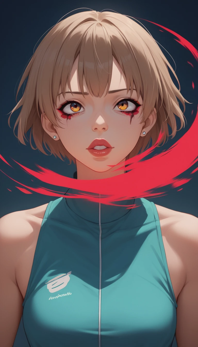 Anime girl portrait with red light and bold piercings