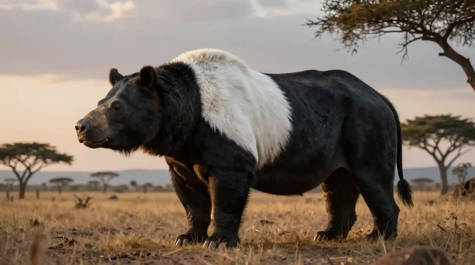 Majestic prehistoric beast on a twilight savanna horizon