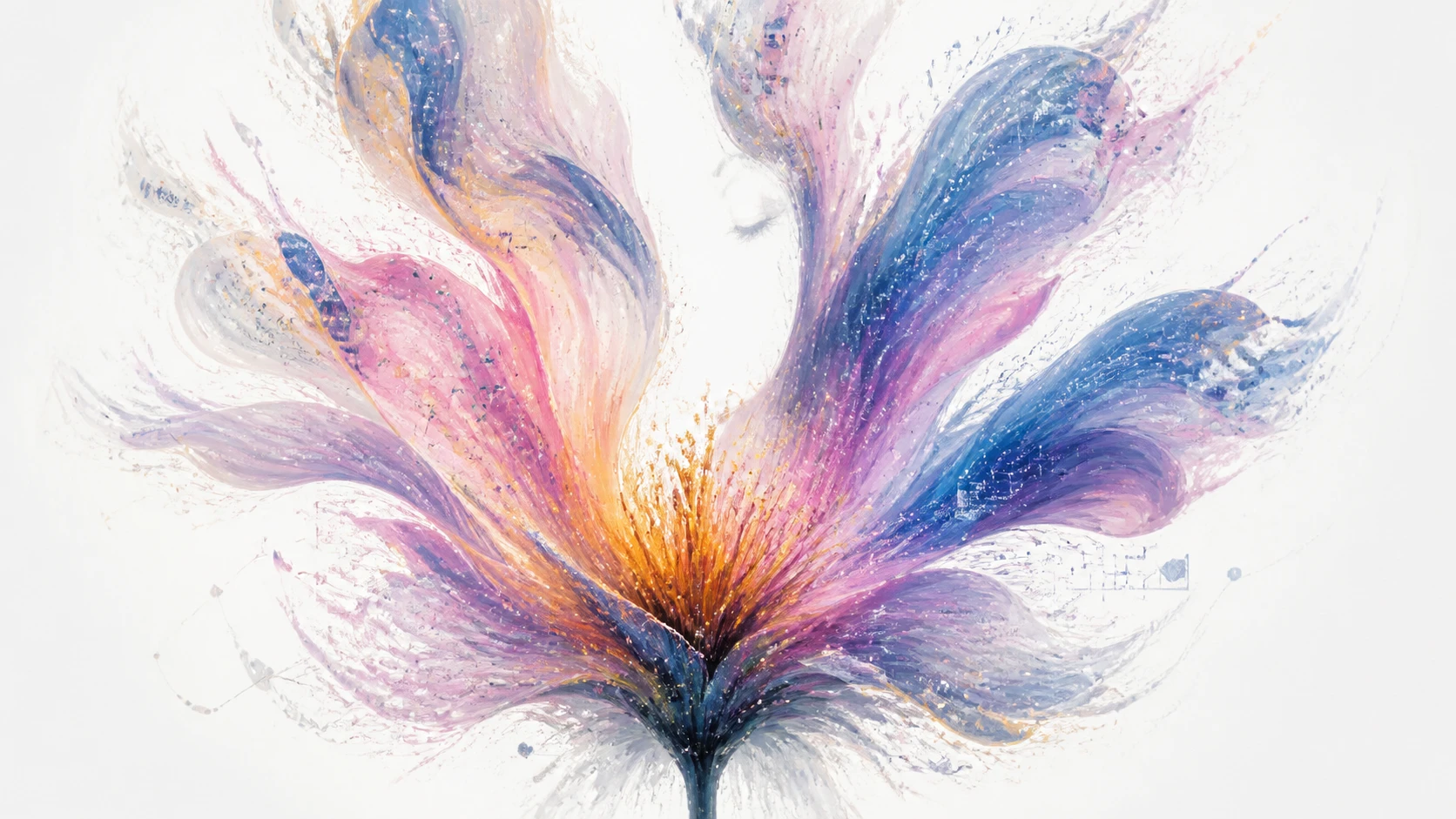 Giant abstract flower blooming from pure white paper