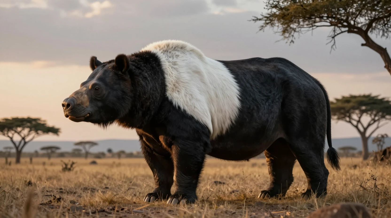 Majestic prehistoric beast on a twilight savanna horizon