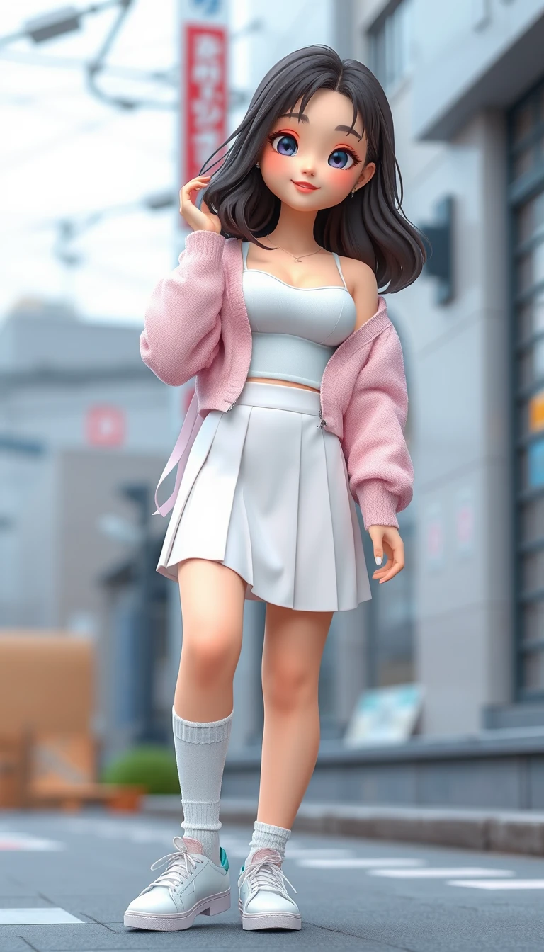 穿著粉彩系穿搭的時尚韓系街頭潮女