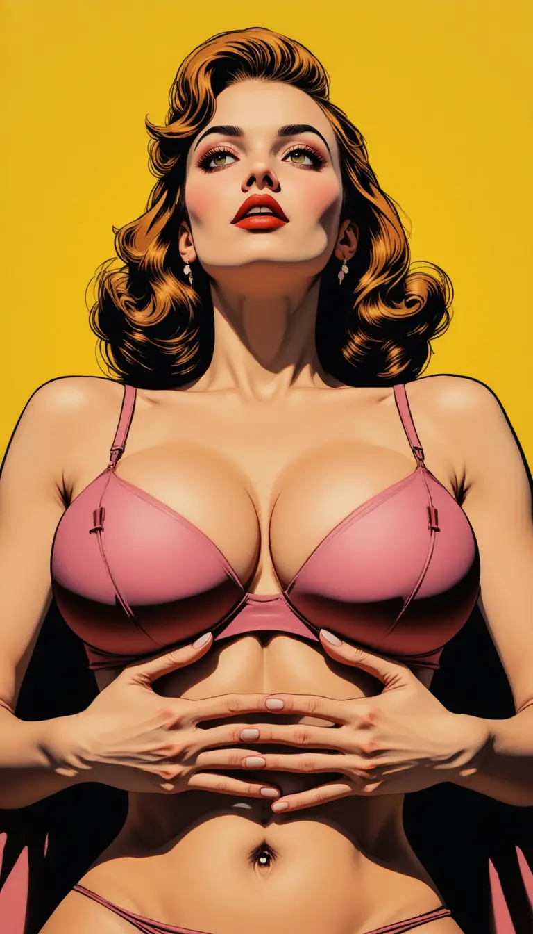Glamorous comic style woman seen from a low angle