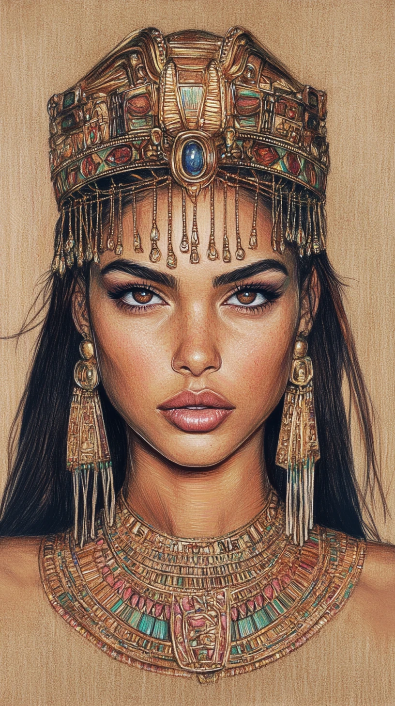 Colored pencil portrait of an elegant ancient Egyptian queen