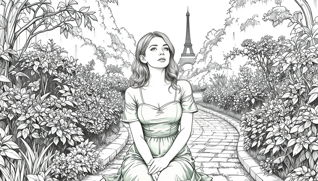 Young woman in a dewy garden at sunrise