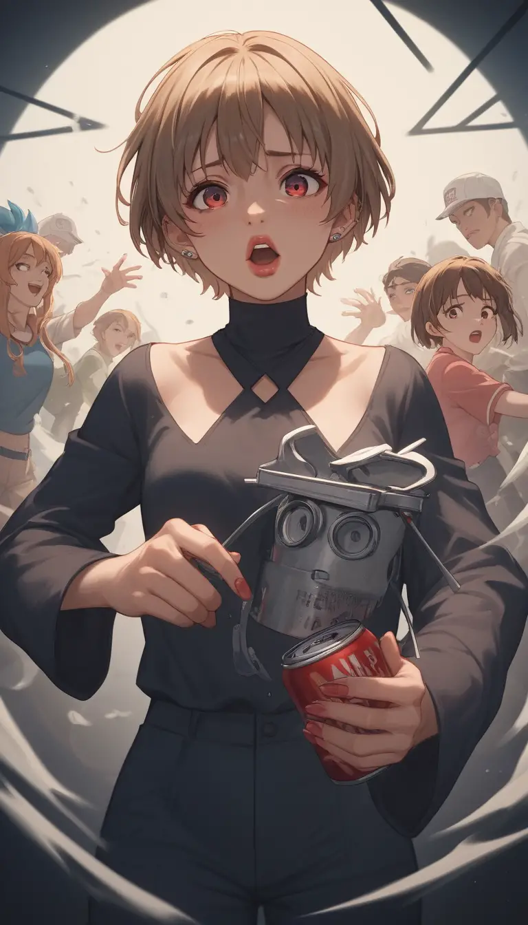 Anime girl with short brown hair under red light