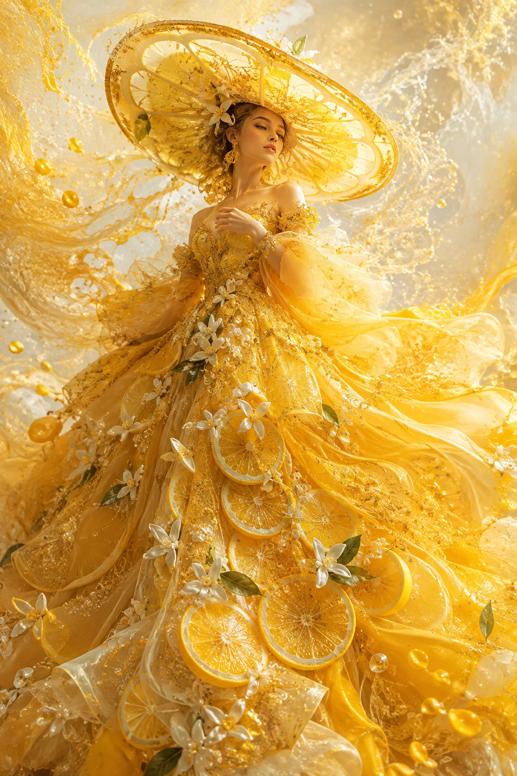 Signora celestiale dei limoni in fluida couture agrumata