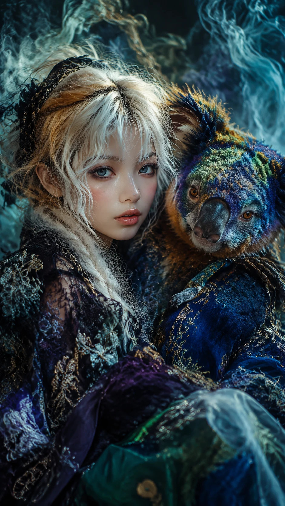 Whimsical emo girl in surreal close up portrait
