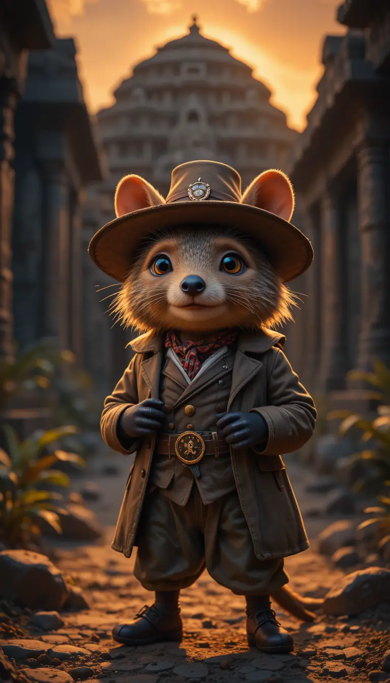 Quokka Explorer At Ancient African Temple At Golden Hour