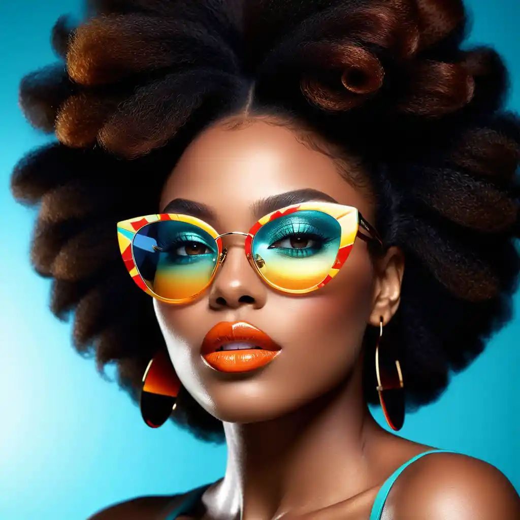 African American woman with afro hair and bold patterned glasses