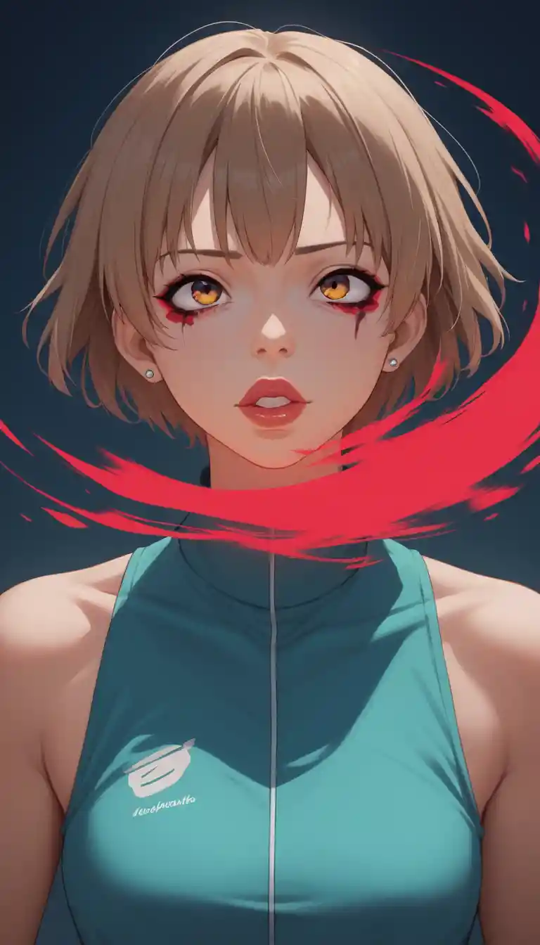 Anime girl portrait with red light and bold piercings
